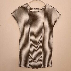Madewell Striped Button-Back Shift Dress Black White Cap Sleeve Pockets XXS